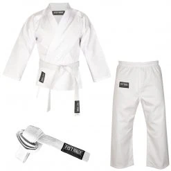 Fistrage USA FISTRAGE Karate Gi 8 Oz Lightweight Uniform With Belt Soft Poly Cotton Blend Fabric For Martial Arts Beginner Training Suit Gi's